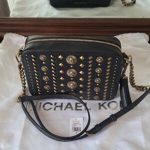 Michael Kors Black Crossbody Bag with Gold Accents